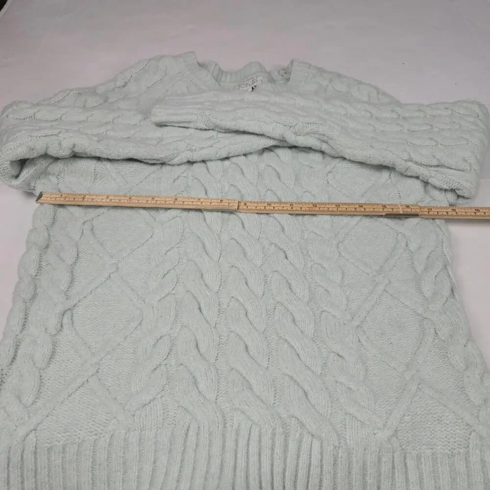 Rachel Zoe Womens Medium Fisherman‎ Sweater Mint Green Lightweight Cable knit